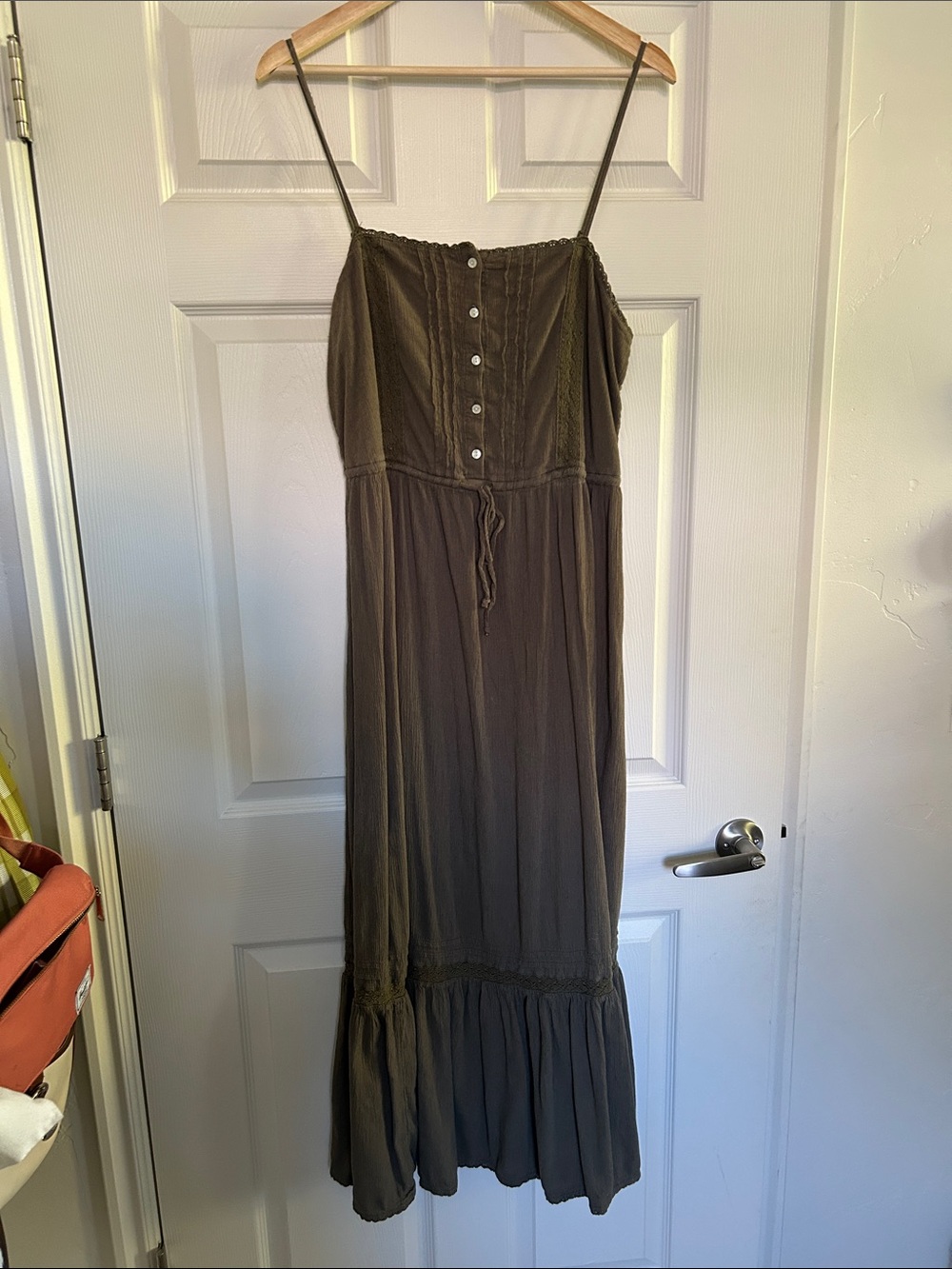 ‘Aerie’ Olive Green Spaghetti-Strap Maxi Dress